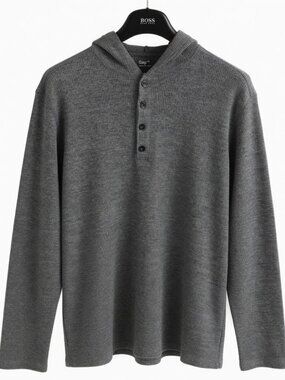 Men's Grey Thermal Hoodie Sweater - Size Large